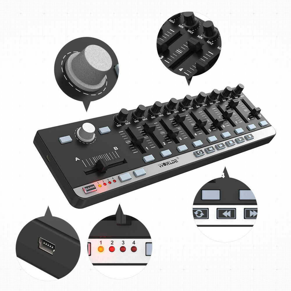 MIDI Worlde Easy Control Mini 9 Portable USB 9 Slim-Line Control Controller B2Y7 - Fresh Stock Dated February 2026