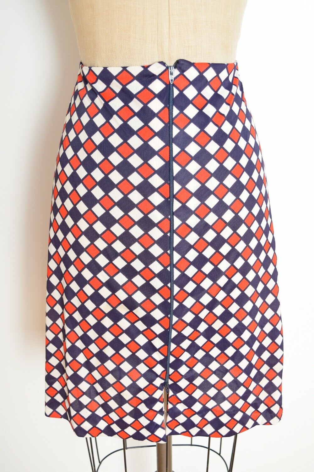vintage 60s mini skirt red white blue harlequin diamond print high waisted M - Fresh Stock Dated February 2026