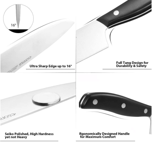 15-Piece German Stainless Steel Kitchen Knife Set with Wooden Block & Sharpener - Fresh Stock Dated December 2025