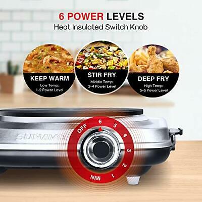 1500W Hot Plates for Cooking, Electric Single Burner with Handles, 6 Silver - Fresh Stock Dated December 2025