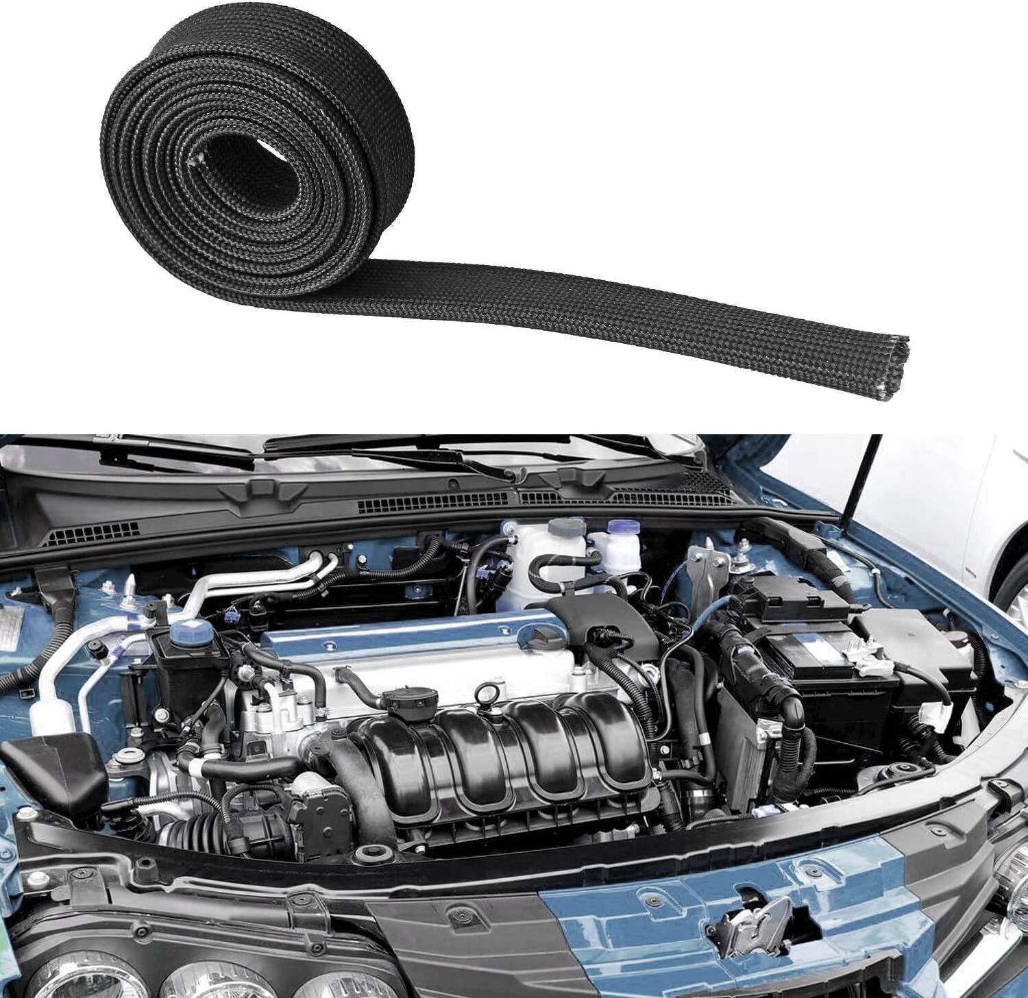 Black Heat Wrap Shield Sleeve For Wire Hose 10Ft-13MM/1/2