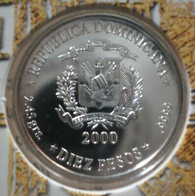 DOMINICAN REPUBLIC 10 PESOS 2000 SILVER PROOF FOLDER Dominicana Dominikanische - Fresh Stock Dated February 2026