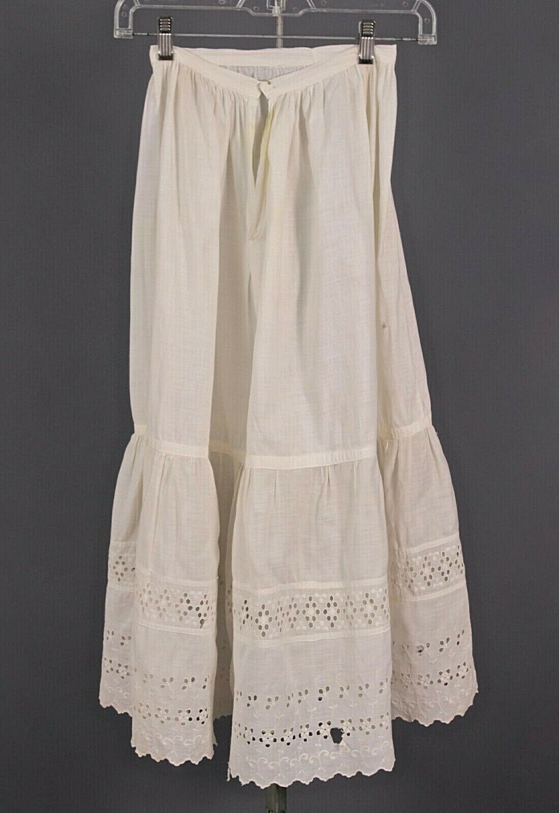 VTG Women's Antique Edwardian Early 1900s White Skirt W Eyelet Sz XXS - Fresh Stock Dated February 2026