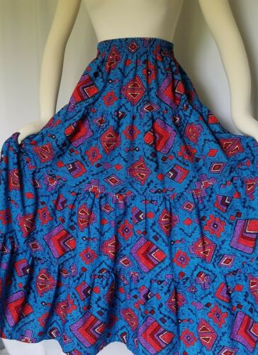 Vintage S/M Aztec Tiered MAXI Skirt Southwest Loud Geometric High Waist 80s 90s - Fresh Stock Dated February 2026