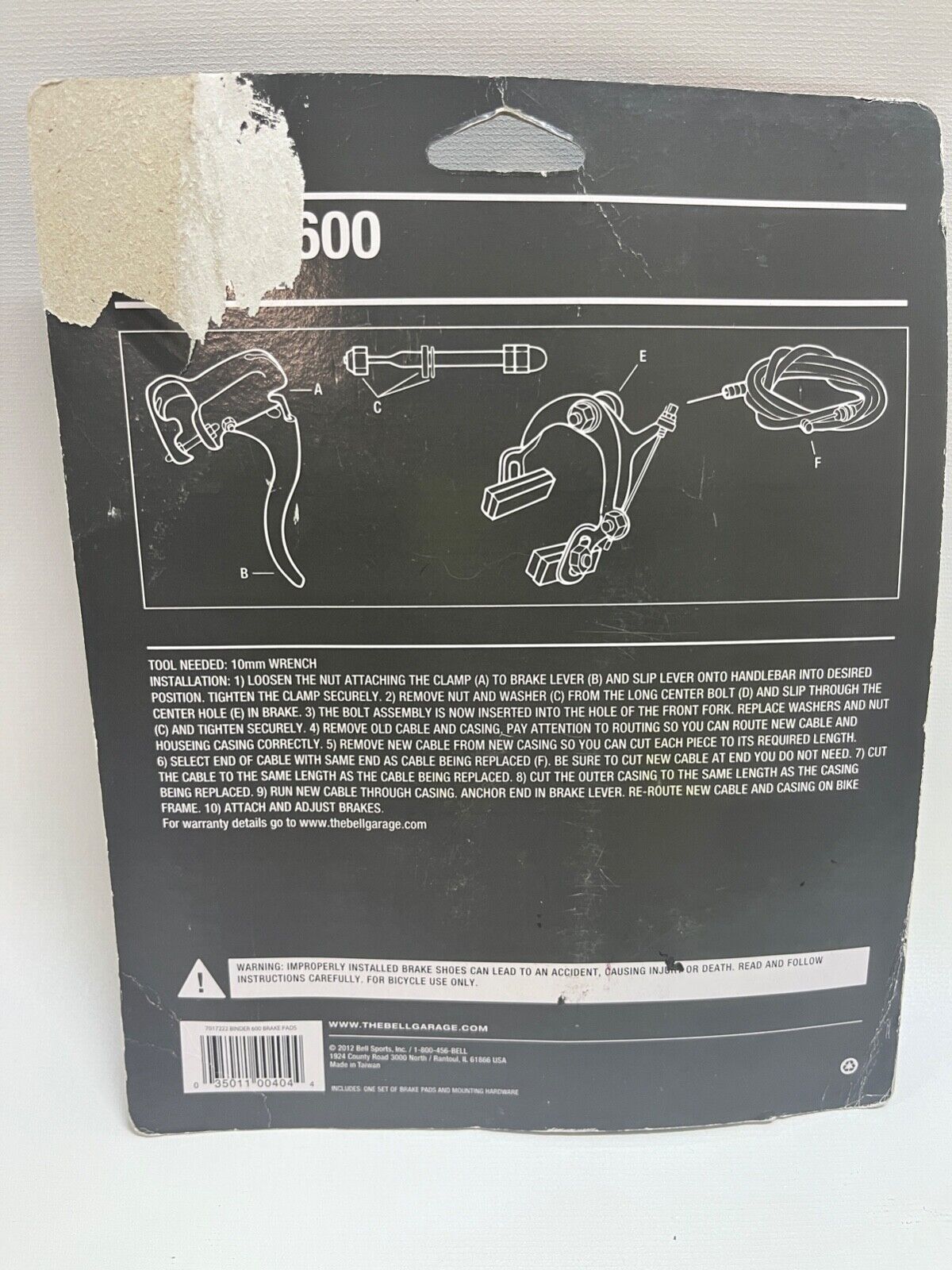 Bell Binder 600 Brake Caliper, Lever and Cable Fits 20