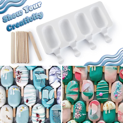 Popsicle Molds, 2 Pack Cake Pop Molds Silicone, 4 Cavities Homemade Cakesicle 50 - Fresh Stock Dated February 2026