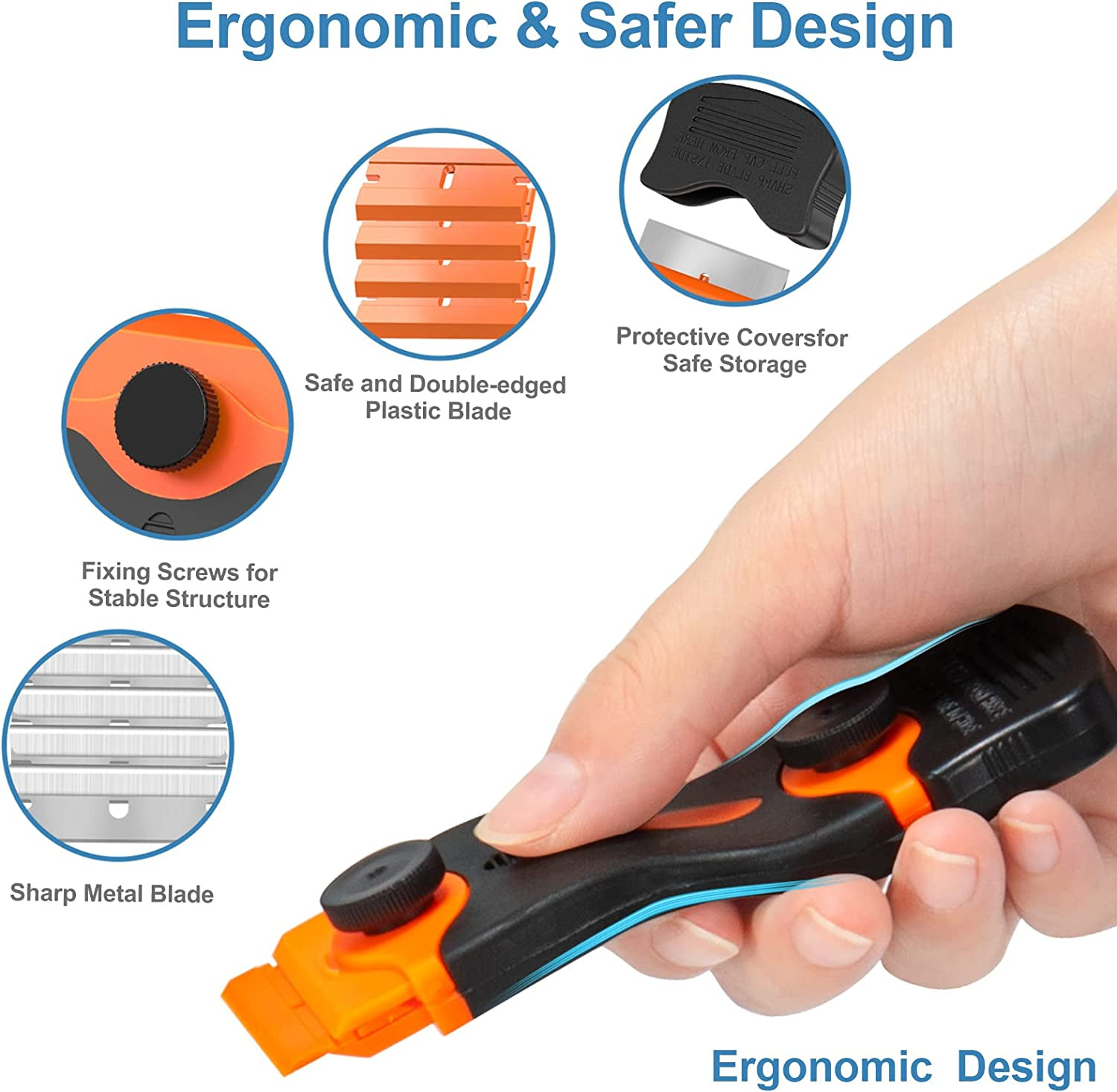 2 Pcs Razor Blade Scraper, Fertoriy 2 in 1 Scraper Tool with 30 Pcs Plastic Razo - Fresh Stock Dated February 2026