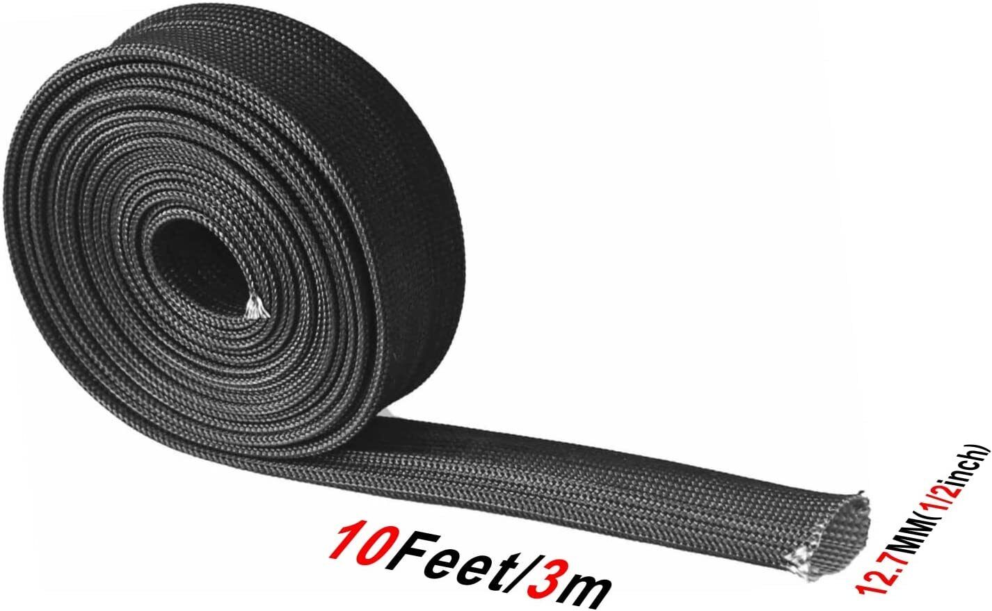 Black Heat Wrap Shield Sleeve For Wire Hose 10Ft-13MM/1/2