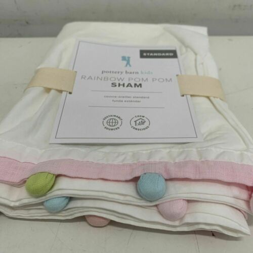 Pottery Barn Kids Rainbow Pom Pom Duvet Cover, Standard Sham, Pink NEW - Fresh Stock Dated December 2025