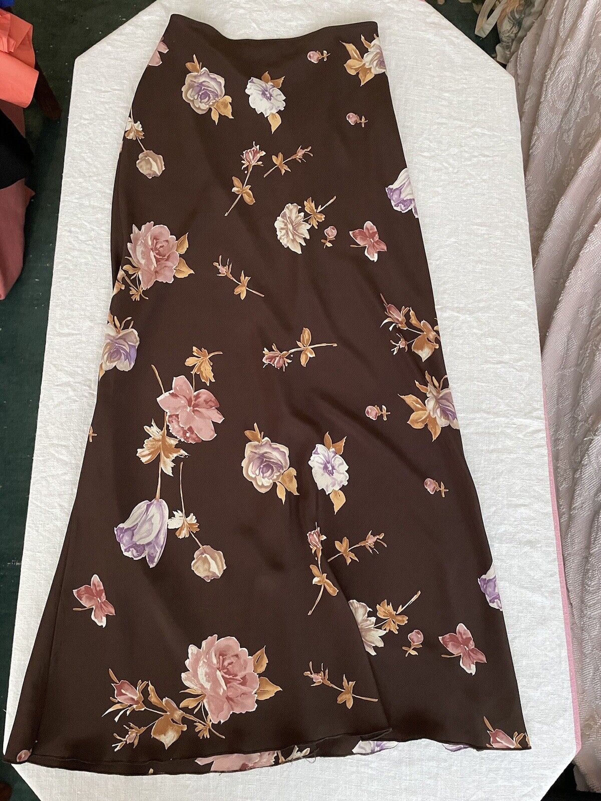 vintage 90s y2k maxi skirt brown floral rose print slip size small - Fresh Stock Dated March 2026