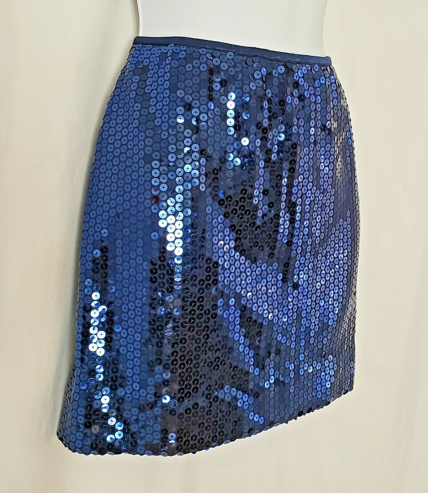 NOS Vintage Shiny Mermaid Mini Skirt Satin Lined Stretch Party Sparkle Blue Med - Fresh Stock Dated March 2026