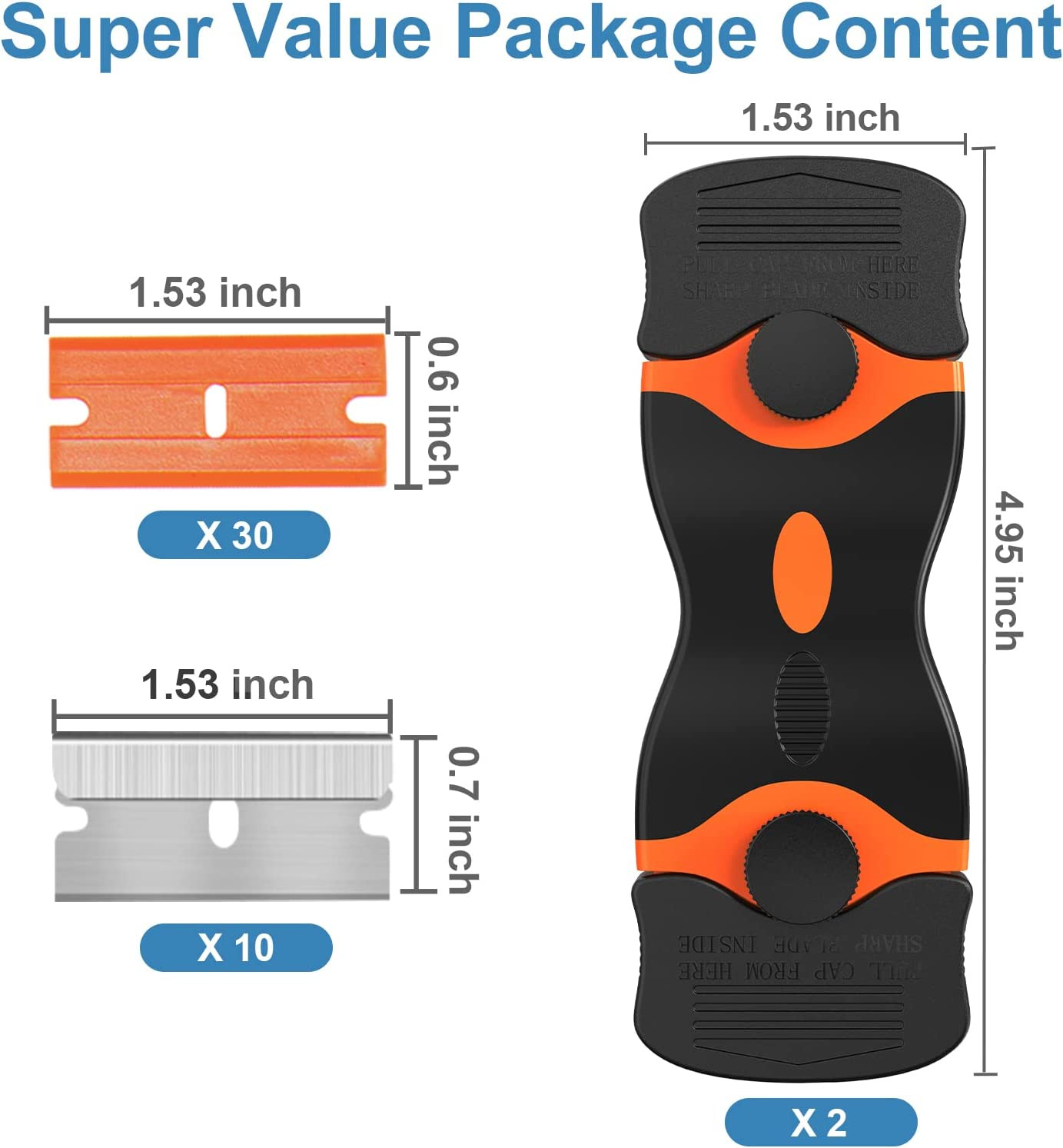 2 Pcs Razor Blade Scraper, Fertoriy 2 in 1 Scraper Tool with 30 Pcs Plastic Razo - Fresh Stock Dated February 2026