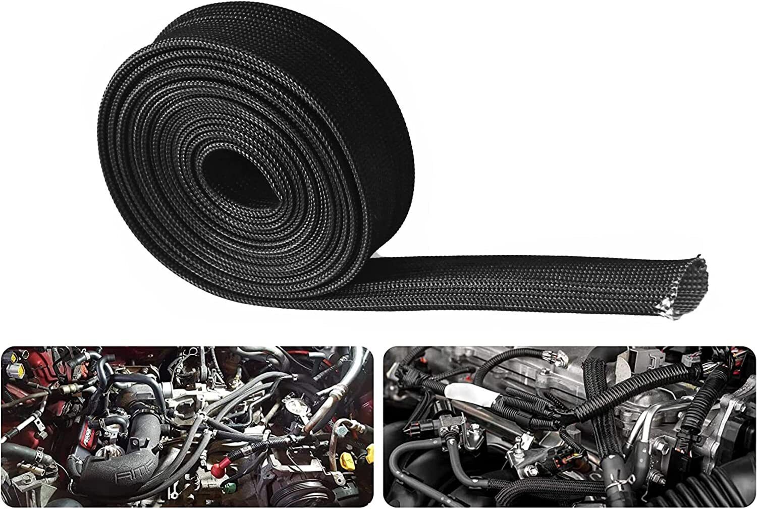 Black Heat Wrap Shield Sleeve For Wire Hose 10Ft-13MM/1/2