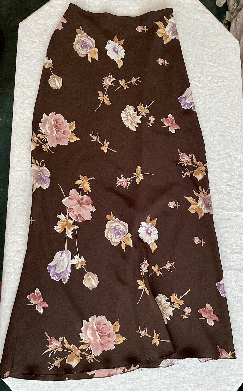 vintage 90s y2k maxi skirt brown floral rose print slip size small - Fresh Stock Dated March 2026