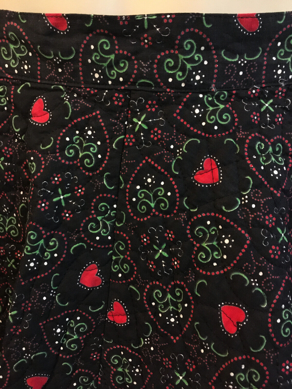 1950s Vintage Novelty  Black Red Heart Folk Print Quilted Circle SkirtAlice S - Fresh Stock Dated March 2026