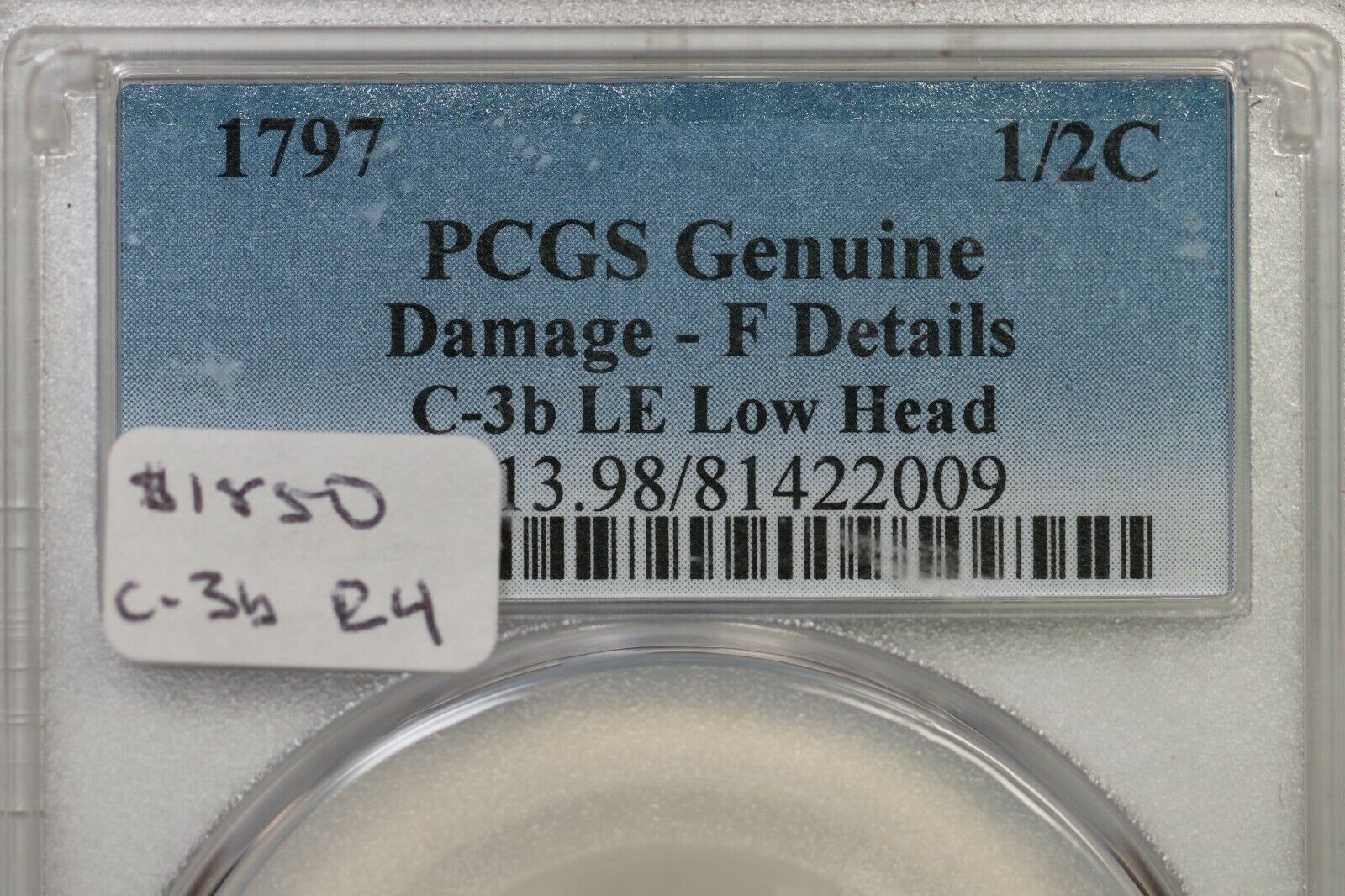 1797 C-3b R-4 PCGS F Details Low Head Liberty Cap Half Cent Coin 1/2c - Fresh Stock Dated February 2026