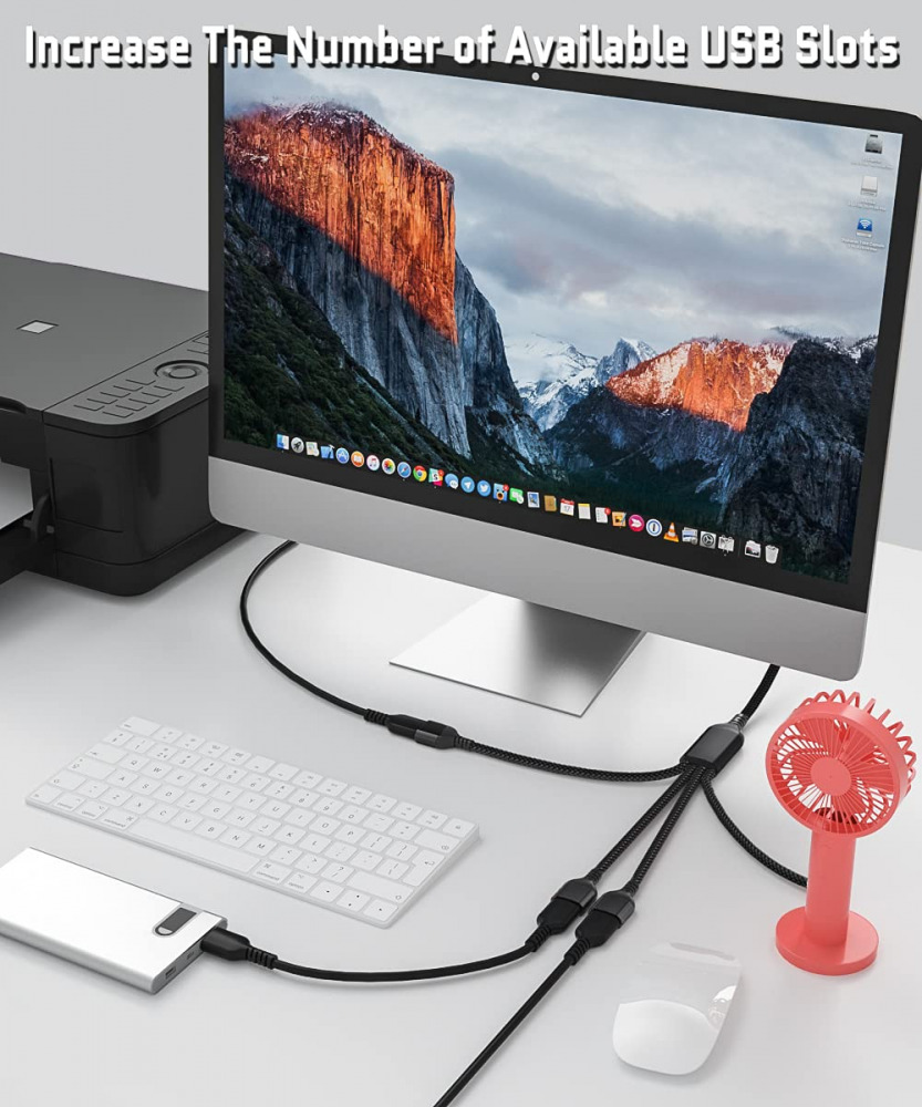 Elebase USB Splitter Y Cable 1FT,1 Male to 4 Female USB-A Expander 1FT, Black - Fresh Stock Dated February 2026