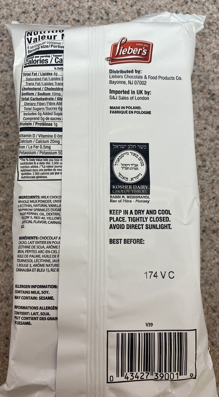 Liebers Sprinkled Milk Chocolate Rice Cakes- 6 Cakes KOSHER Dairy FREE SHIPPING! - Fresh Stock Dated February 2026