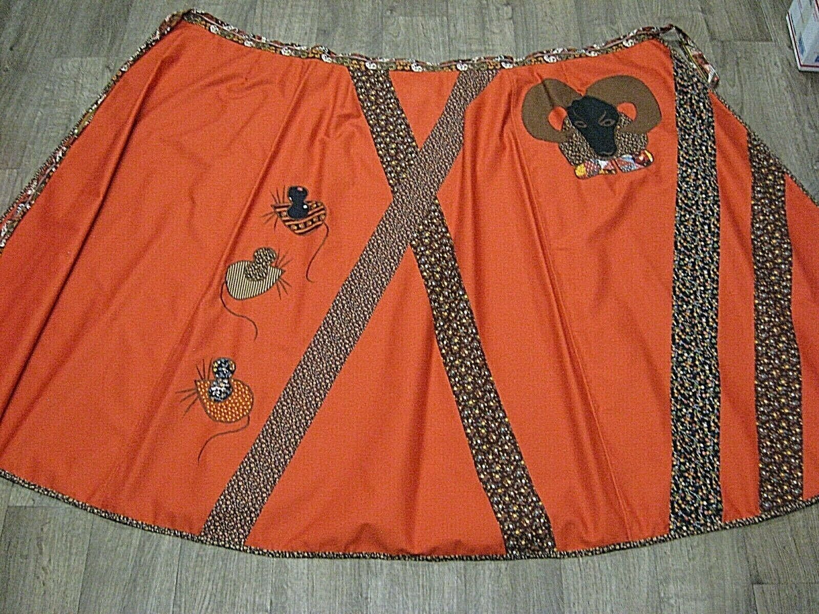 Vintage 60s 70s maxi skirt ORANGE BROWN Applique RAM MOUSE ANIMAL MAXI SKIRT - Fresh Stock Dated February 2026