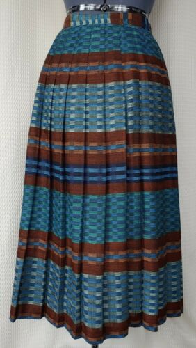 Vintage Brown/Blue/Teal Striped Pleated Skirt - Fresh Stock Dated February 2026
