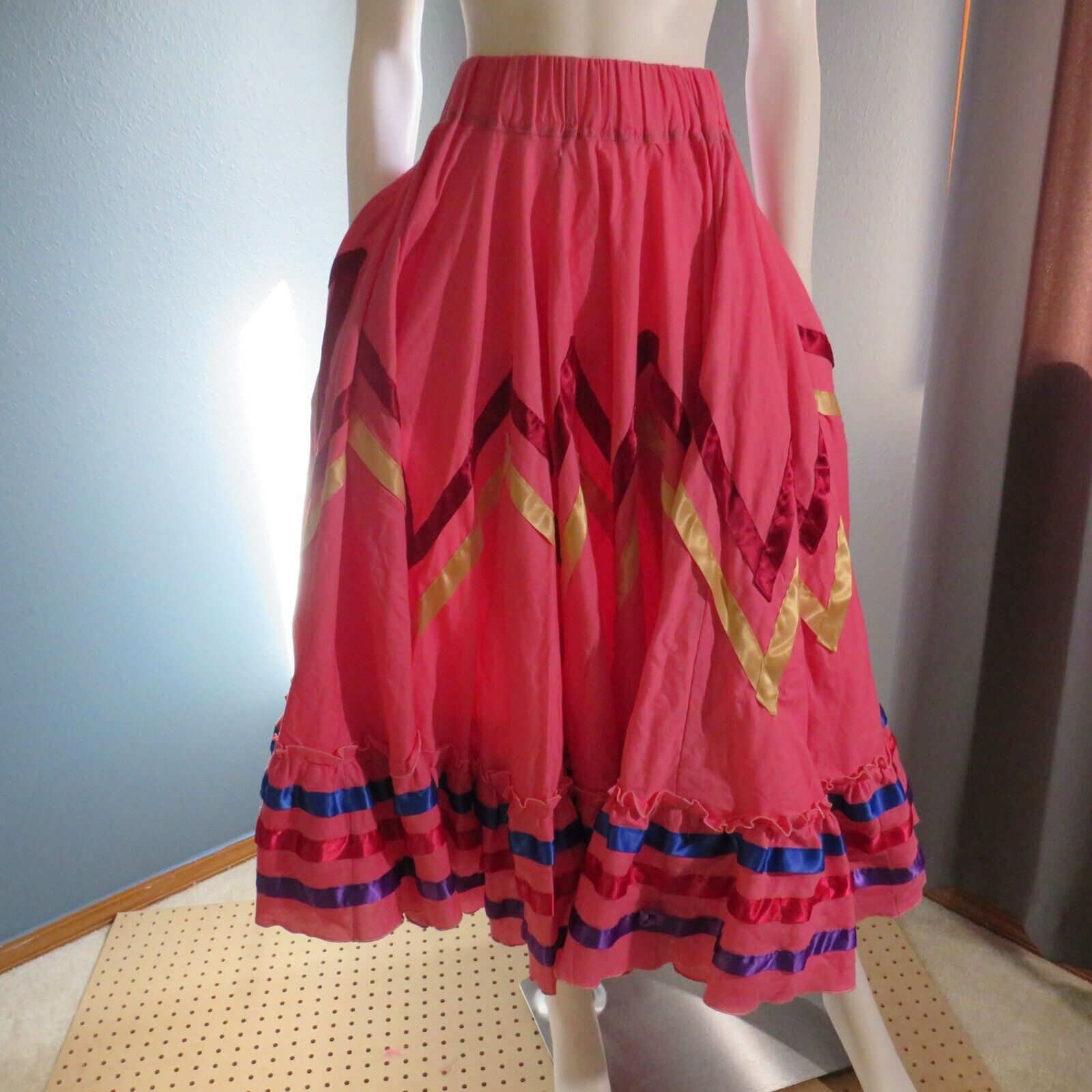 Vintage Mexican Fiesta Patio Dance Skirt Bright Pink w Ribbons M - Fresh Stock Dated March 2026