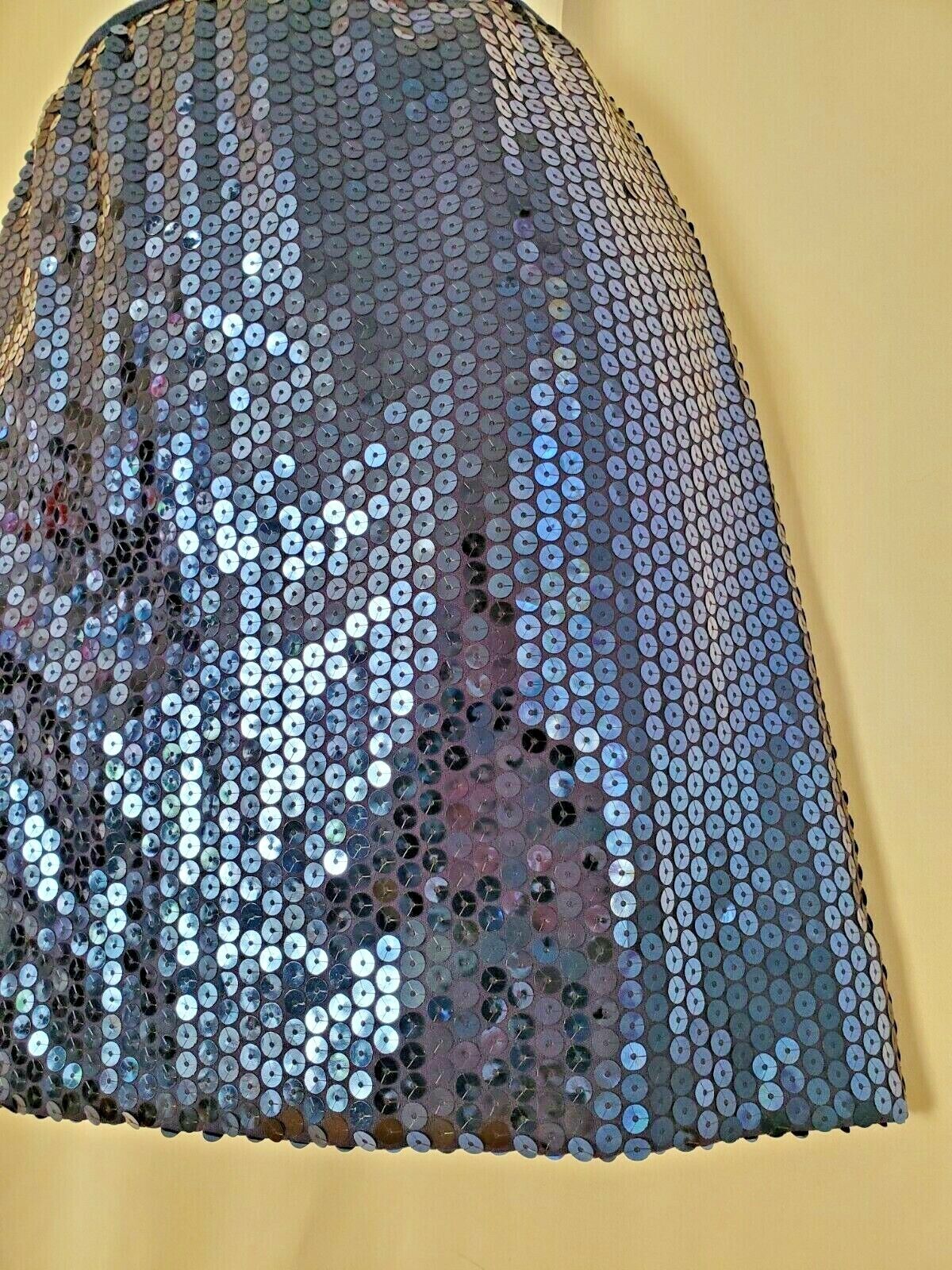 NOS Vintage Shiny Mermaid Mini Skirt Satin Lined Stretch Party Sparkle Blue Med - Fresh Stock Dated March 2026