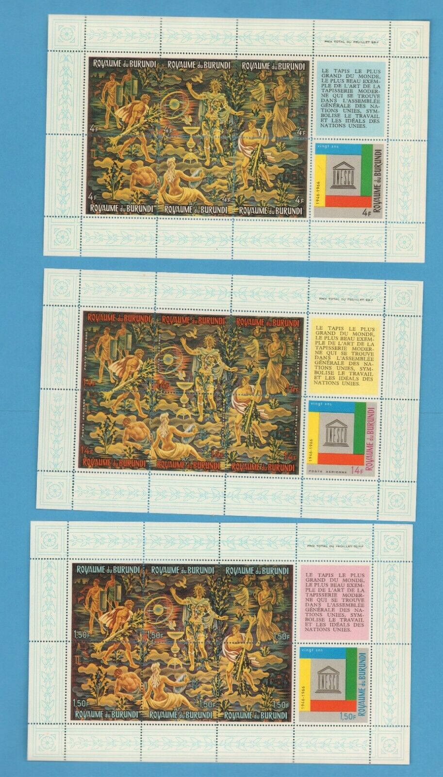 Souvenir Sheets, UNESCO 20th Anniv. Nov. 1966, 3 error sheets, orig. gum  ST6 - Fresh Stock Dated January 2026