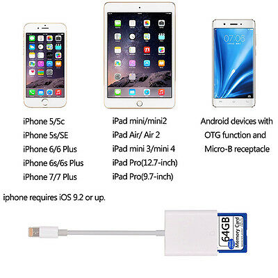 3 in 1 Light-ing to 2.0 SD/TF USB Card Camera Reader Adapter Cable for Iphone - Fresh Stock Dated February 2026