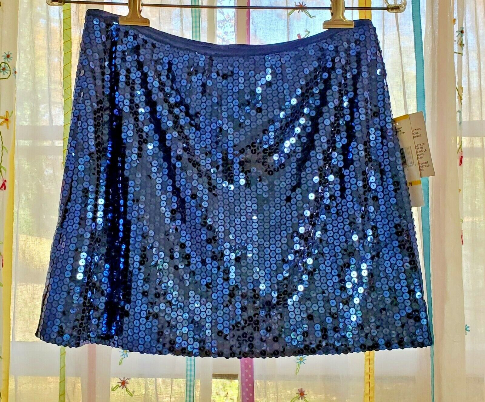 NOS Vintage Shiny Mermaid Mini Skirt Satin Lined Stretch Party Sparkle Blue Med - Fresh Stock Dated March 2026