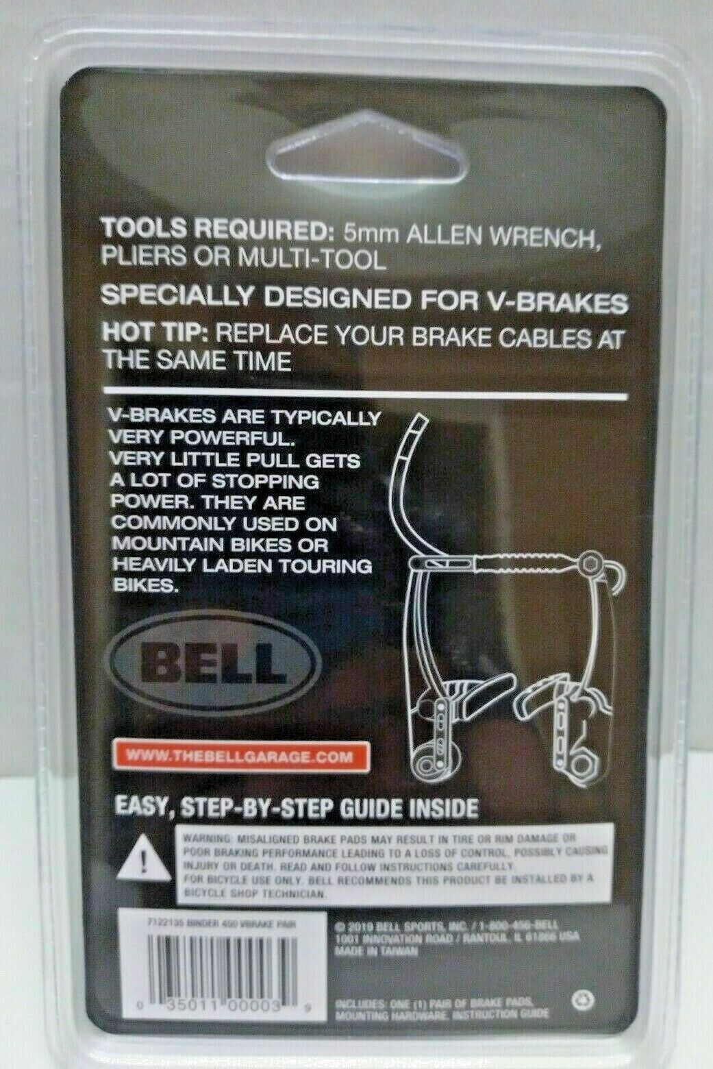 Bell Sports Binder 450 Replacement V-Brake Pads Black Brand New Factory Sealed - Fresh Stock Dated February 2026