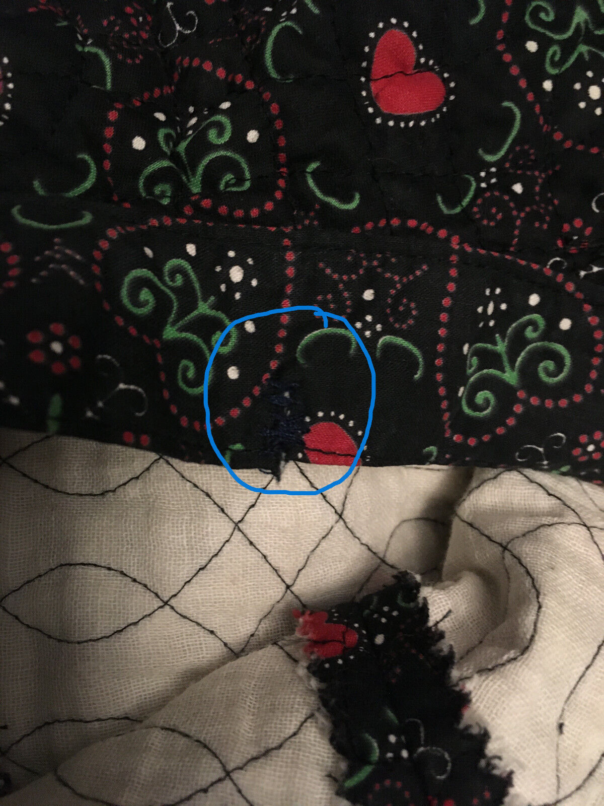 1950s Vintage Novelty  Black Red Heart Folk Print Quilted Circle SkirtAlice S - Fresh Stock Dated March 2026