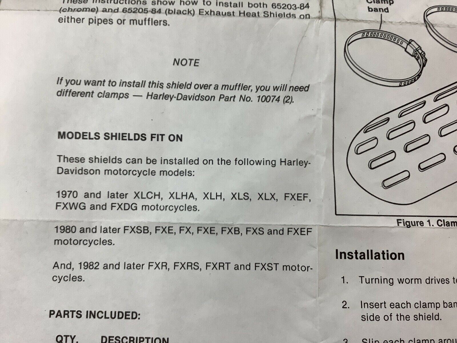 Harley-Davidson Exhaust Heat Shield Kit 65203-84 NOS OEM - Fresh Stock Dated February 2026