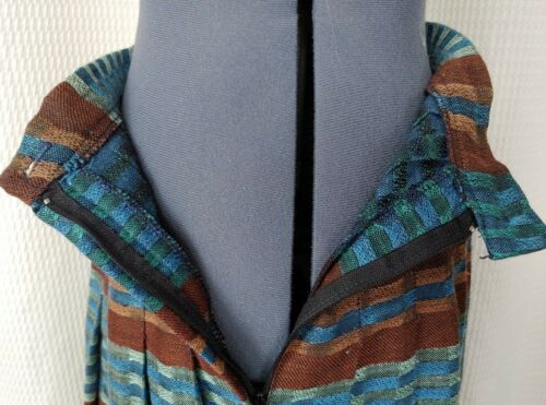 Vintage Brown/Blue/Teal Striped Pleated Skirt - Fresh Stock Dated February 2026