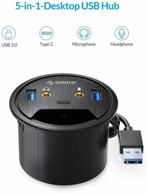 ORICO Desk Grommet USB 3.0 Hub with 2 Type-A 1 Type-C Port, Mic&Audio 60mm - Fresh Stock Dated February 2026