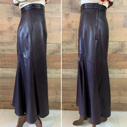 Vintage Purple Soft Leather High Waisted Fluted Skirt - Fresh Stock Dated December 2025