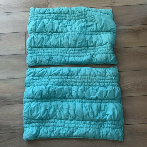 Lot of 2 Pottery Barn Teen Aqua Teal Turquoise Ruched Standard Shams - Fresh Stock Dated December 2025