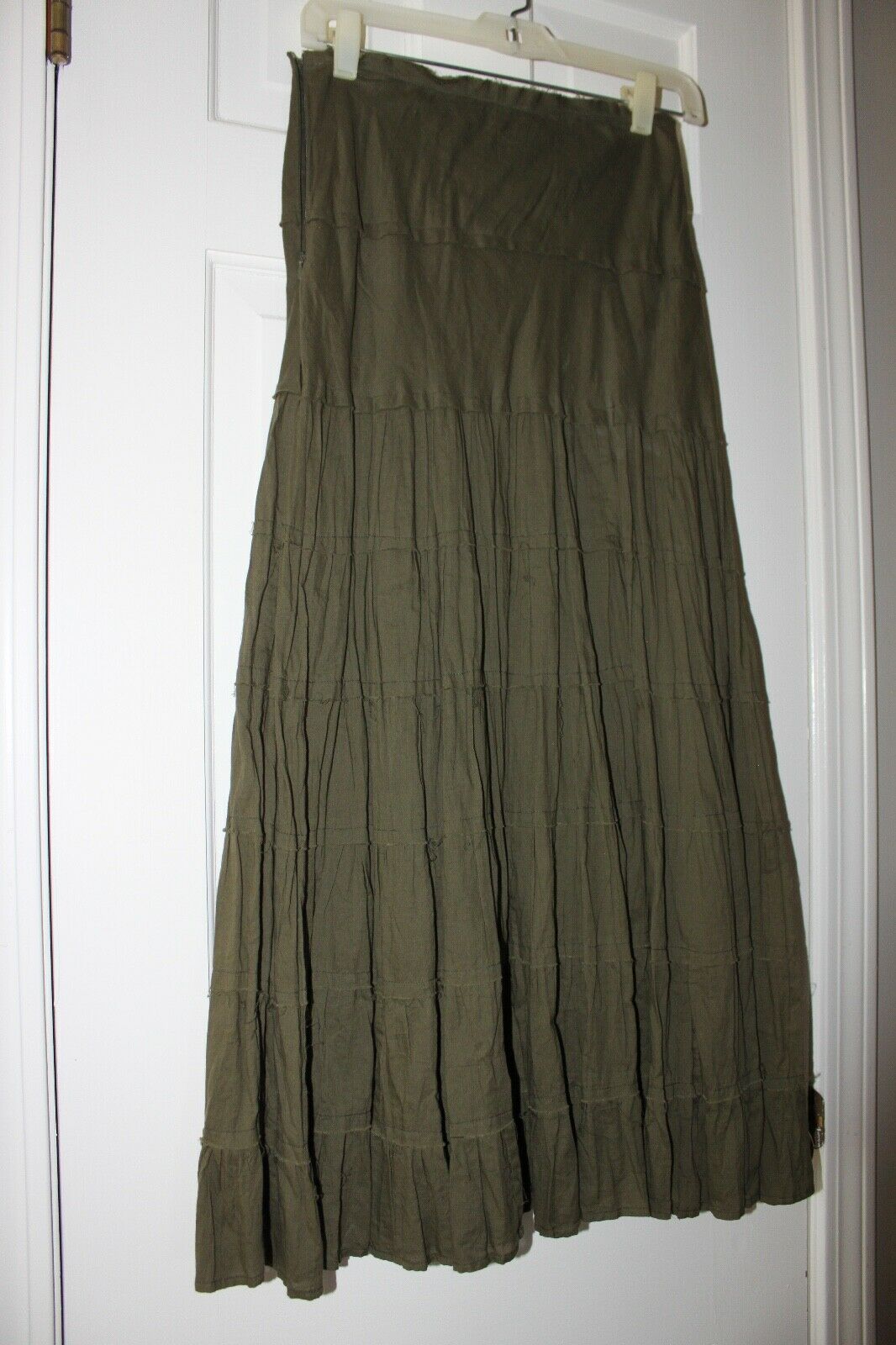 Vintage Dark Olive Long Cotton Maxi Boho Festival Beach Skirt S EUC - Fresh Stock Dated February 2026