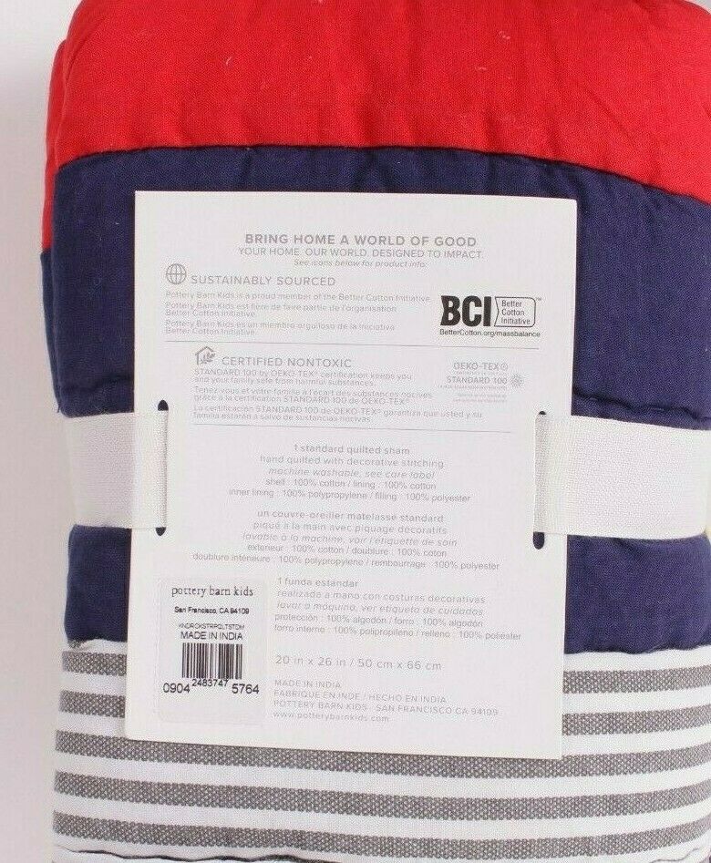 Pottery Barn Kids Kendrick Stripe standard sham, quilted - Fresh Stock Dated December 2025