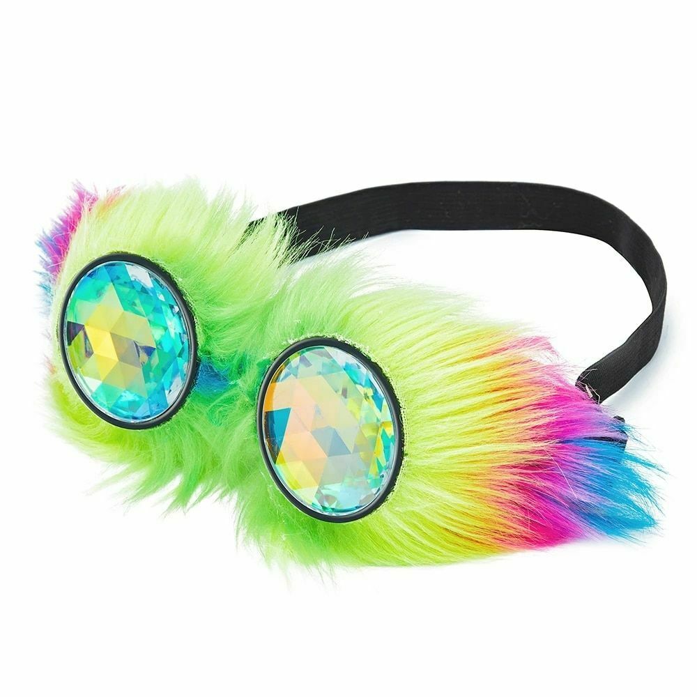 Kaleidoscope Lens Rave Festival Party EDM Glasses Cosplay Vintage Hairy Goggles - Fresh Stock Dated February 2026
