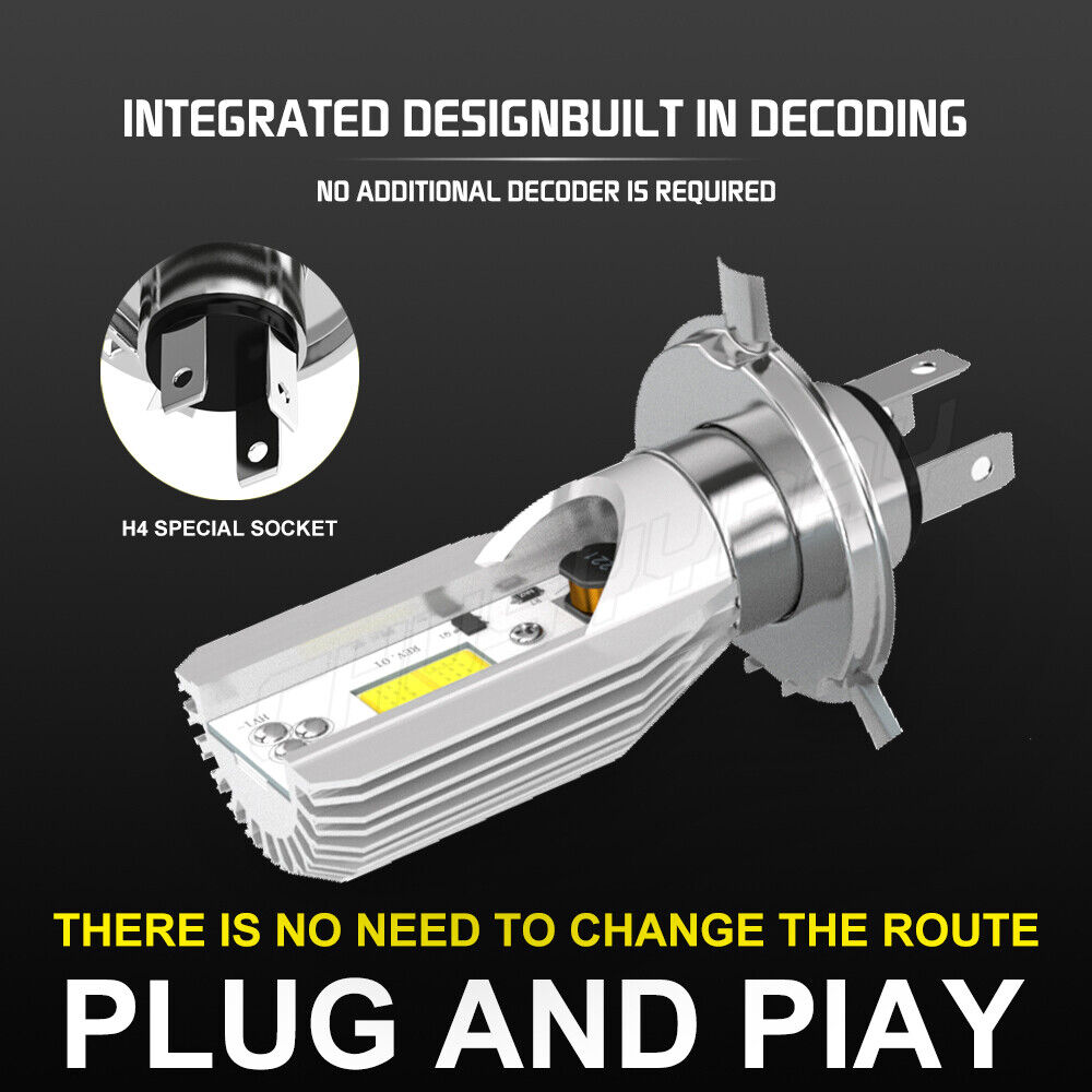 H4 9003 FANLESS LED Bulb HID White Hi/Lo Beam Motorcycle Headlight Super Bright - Fresh Stock Dated February 2026