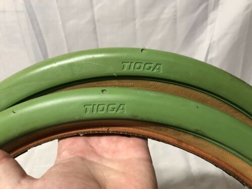 GREEN TIOGA COMP POOL 20 X 1.75 TIRES MITSUBOSHI SILVER STAR OLD SCHOOL BMX - Fresh Stock Dated December 2025