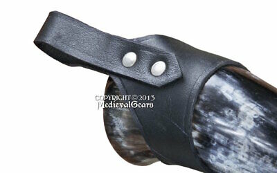 Natural Cow Horn Medieval Drinking Cup w/ Leather Frog LARP Renaissance Costume - Fresh Stock Dated February 2026