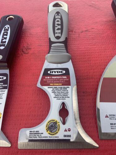 NEW HYDE TOOLS 06988,02970,02750 STAINLESS STEEL 8 IN 1 PAINTERS TOOL SCRAPER + - Fresh Stock Dated December 2025