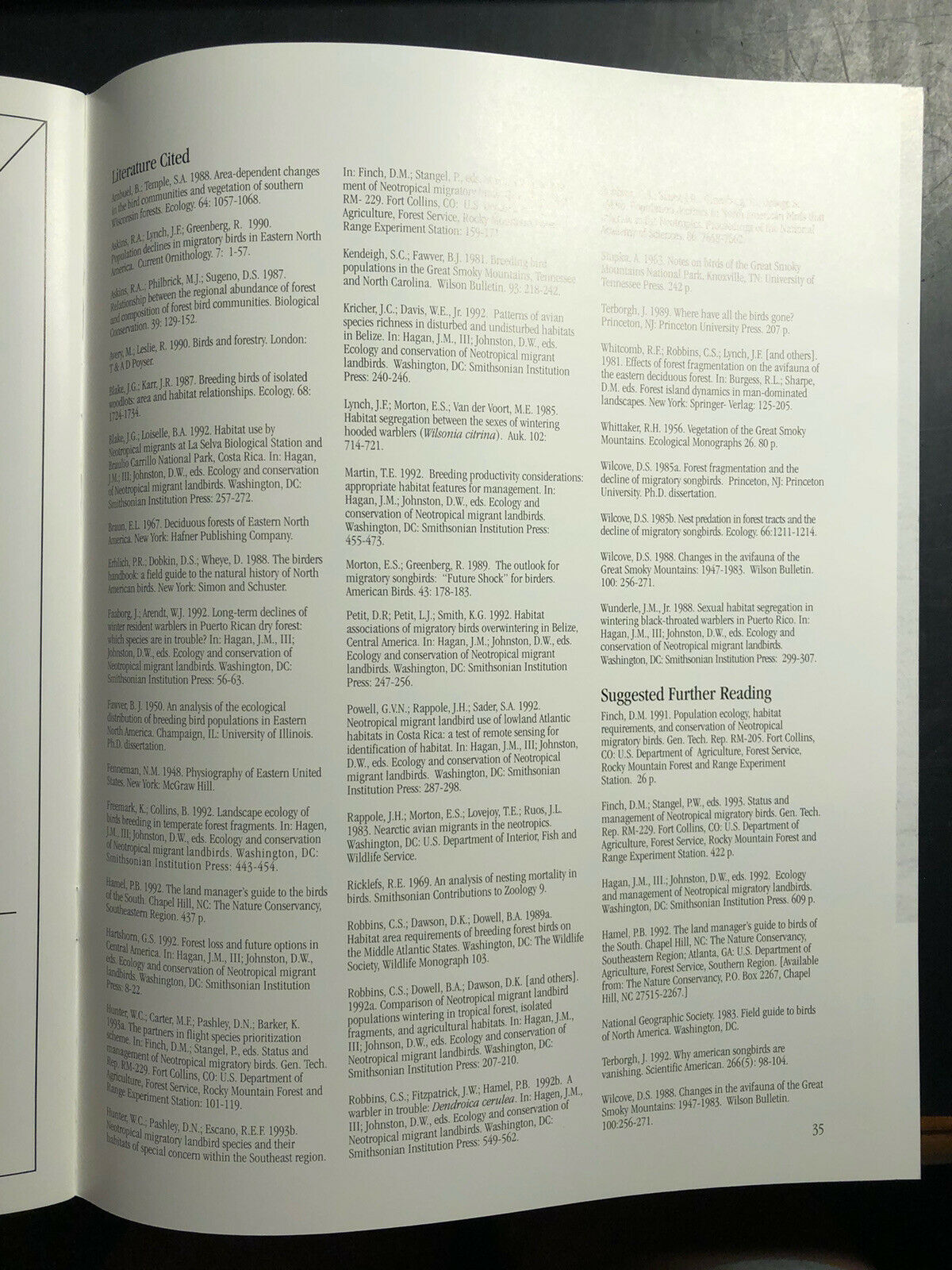 1996 Neotropical Migratory birds of the Southern Appalachians, USDA Forest Svc - Fresh Stock Dated December 2025