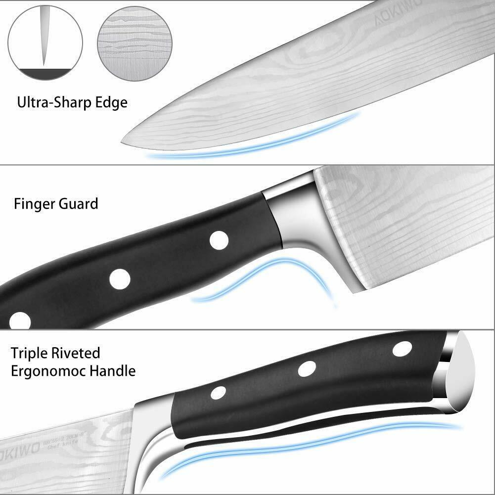 Knife Set, 21-Piece Kitchen Knife Set with Block Wooden German Stainless Steel - Fresh Stock Dated December 2025