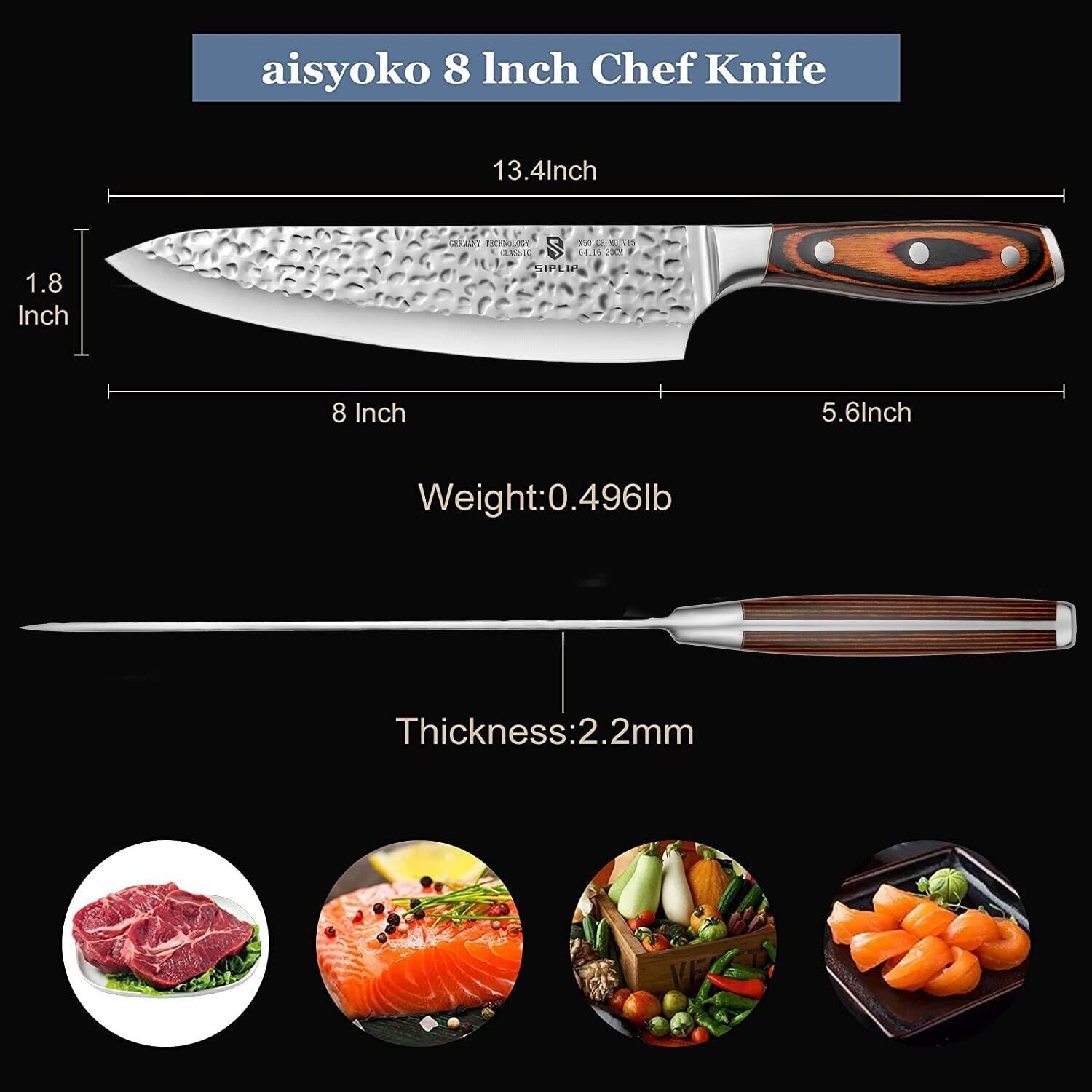 Chef Knife, Super-Sharp Wooden Handle Kitchen Knife with German High Carbon - Fresh Stock Dated February 2026