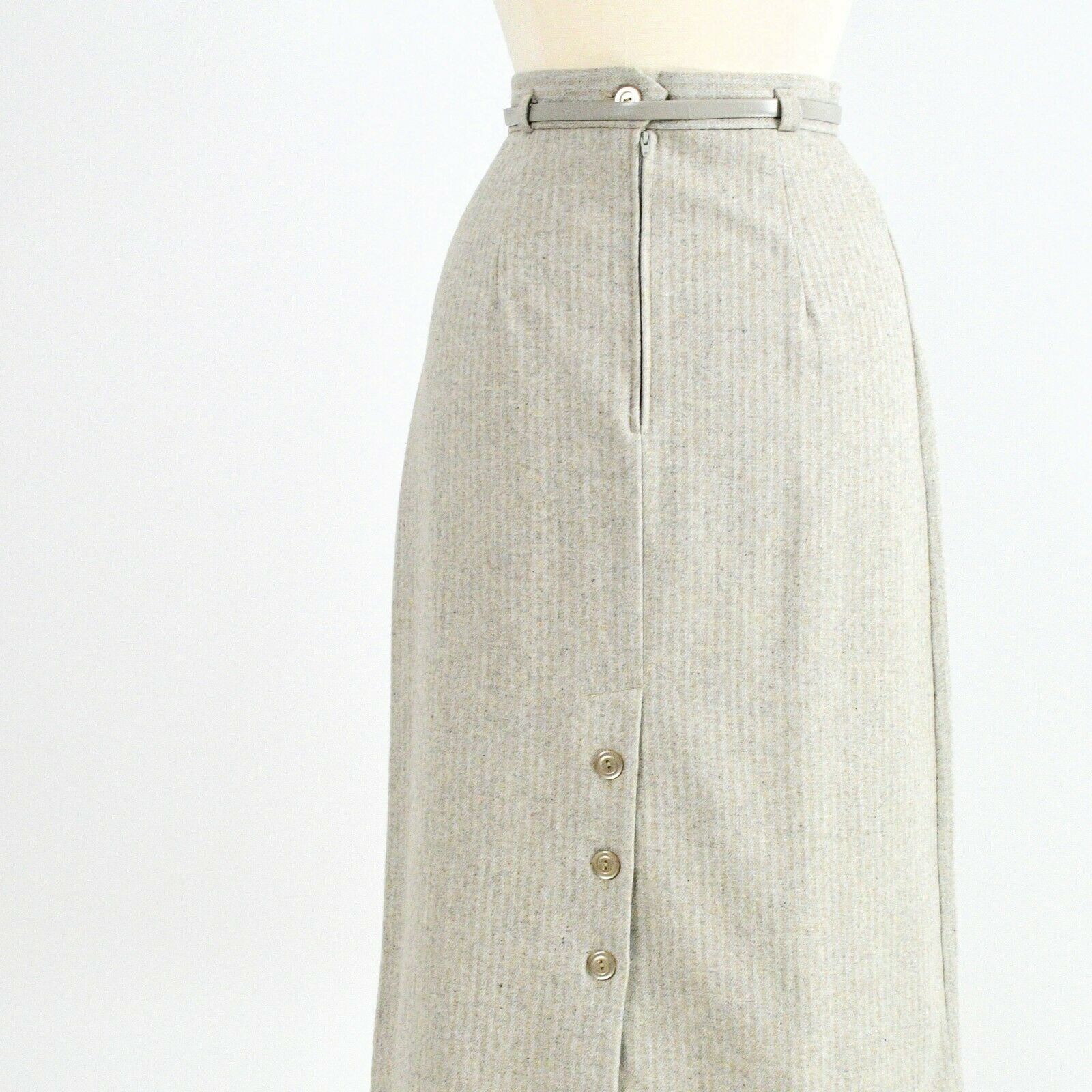 70s Vintage Gray Wool Button Detail Pencil Skirt Womens S US Clothing Co - Fresh Stock Dated March 2026