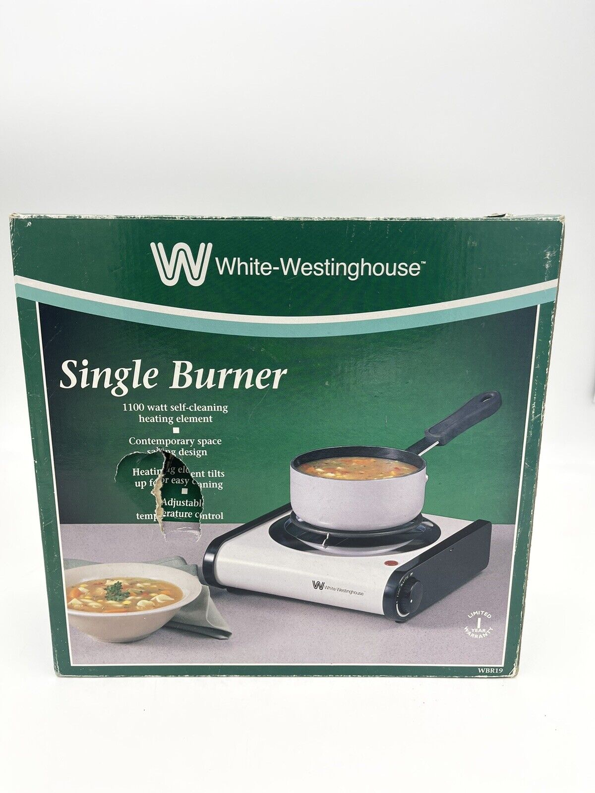 White-Westinghouse Single Electric Burner WBR19 Tested! In Box w/ Instructions - Fresh Stock Dated February 2026