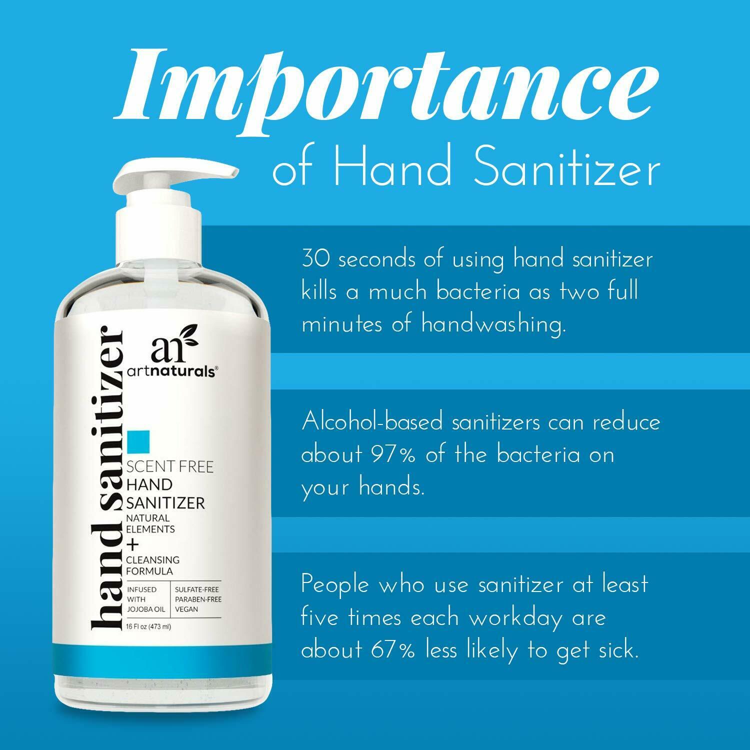 Artnaturals Alcohol Based Hand Sanitizer Gel With Pump - Unscented Fragrance - Fresh Stock Dated February 2026