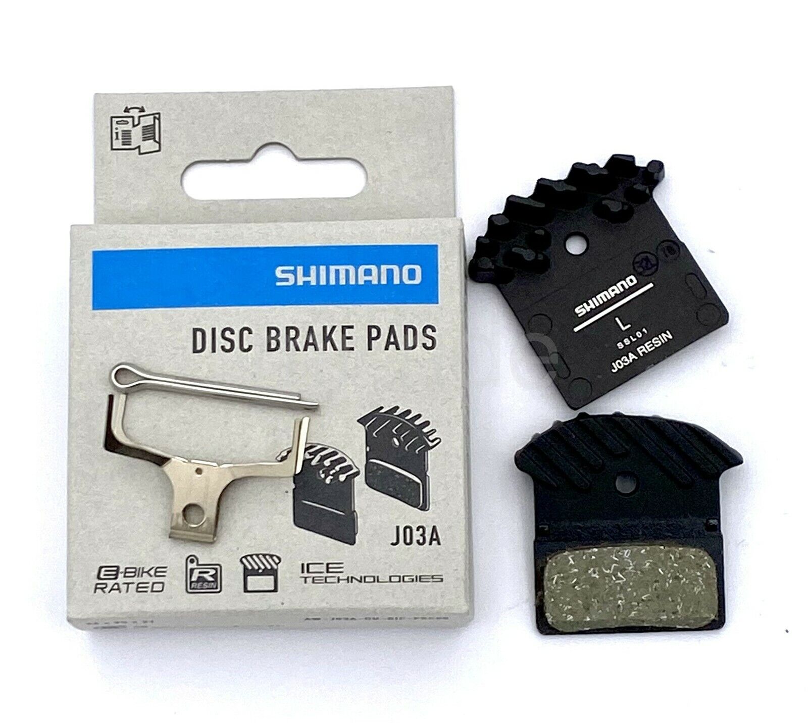 2Pr Shimano J03A Disc Brake Resin Pad w/Fin M8100 M7100 M9000 M9020 M785 as J02A - Fresh Stock Dated February 2026